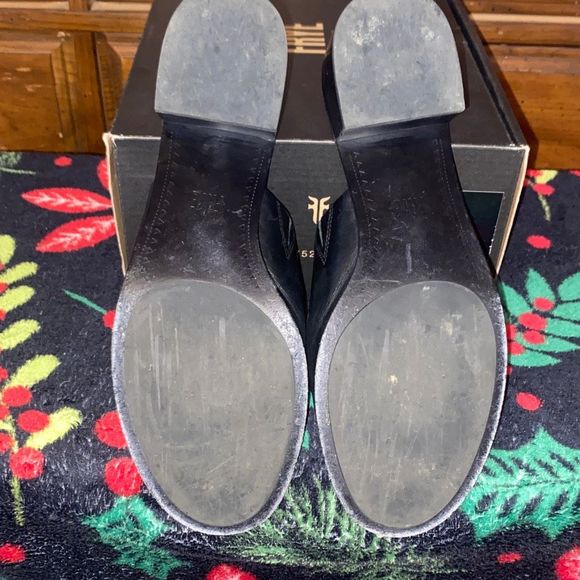 Frye woman’s Cindy mule leather Peep Toe Heeled sandals 9 AM black - Picture 7 of 8